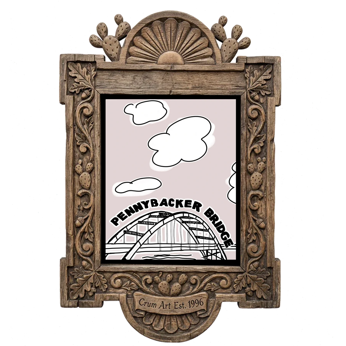 Pennybacker 360 Bridge — Austin art print by Betsy Crum in a carved wood frame