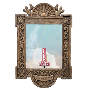 Alamo Drafthouse — Austin art print by Betsy Crum in a carved wood frame