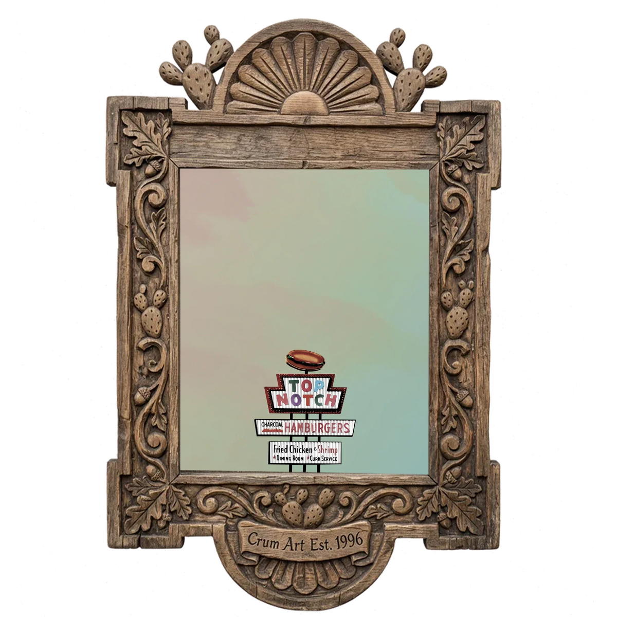 Top Notch Hamburgers Sign — Austin art print by Betsy Crum in a carved wood frame