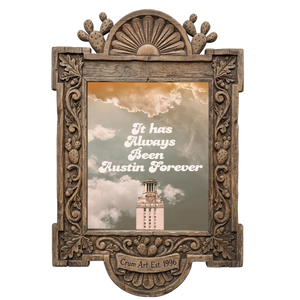 Austin Forever Tower — Austin art print by Betsy Crum in a carved wood frame