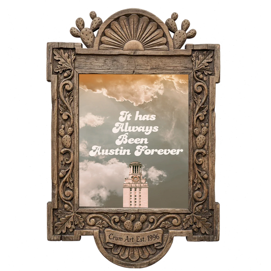 Austin Forever Tower — Austin art print by Betsy Crum in a carved wood frame