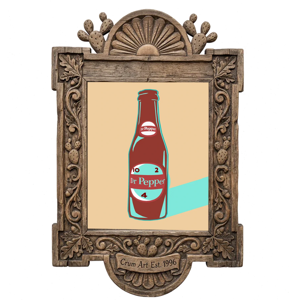 10 2 4 Bottle — Dr Pepper art print by Betsy Crum in a carved wood frame