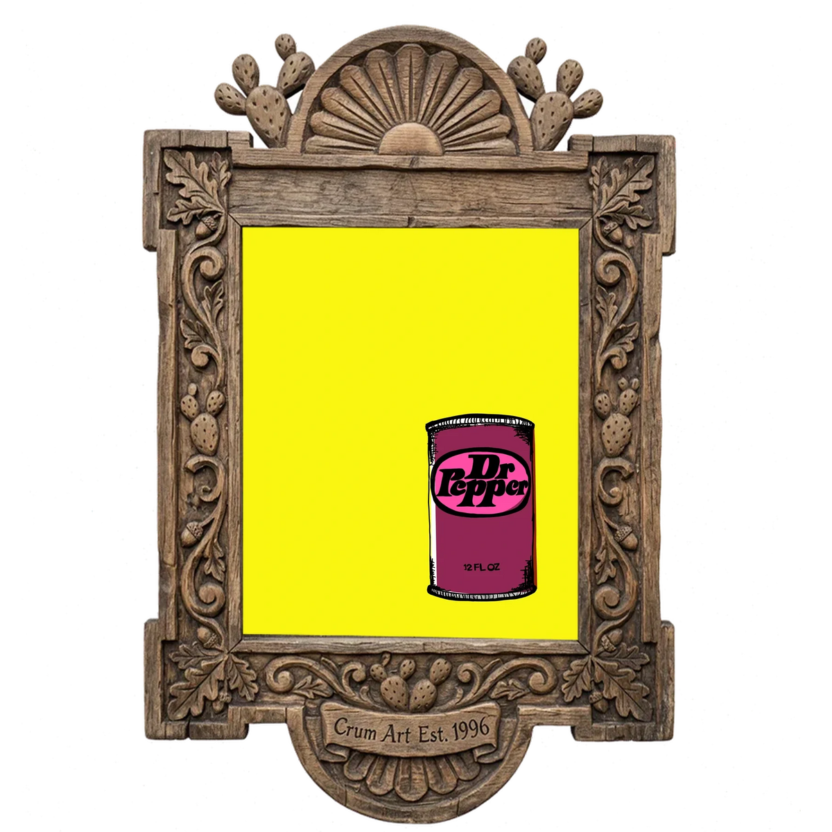 Pop of Yellow — Dr Pepper art print by Betsy Crum in a carved wood frame