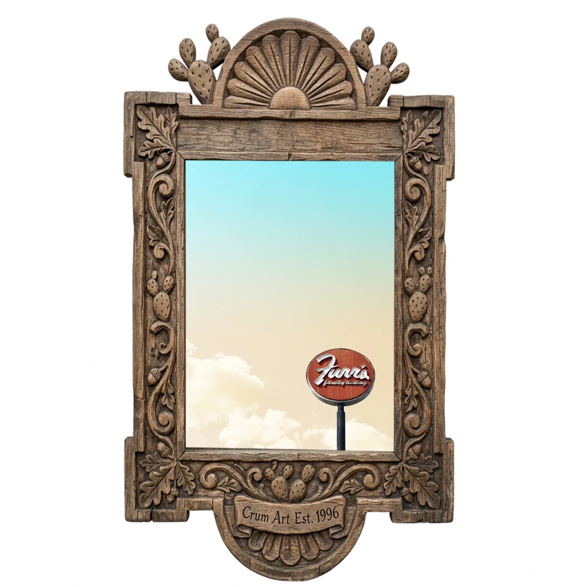 Old School Icons — Fort Worth art print by Betsy Crum in a carved wood frame