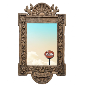 Old School Icons — Fort Worth art print by Betsy Crum in a carved wood frame