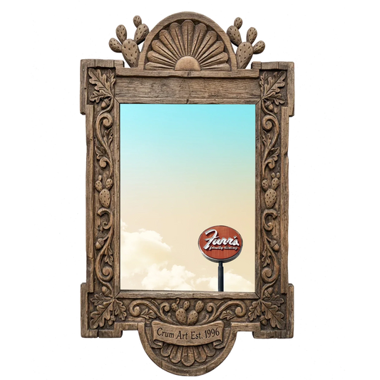 Old School Icons — Fort Worth art print by Betsy Crum in a carved wood frame