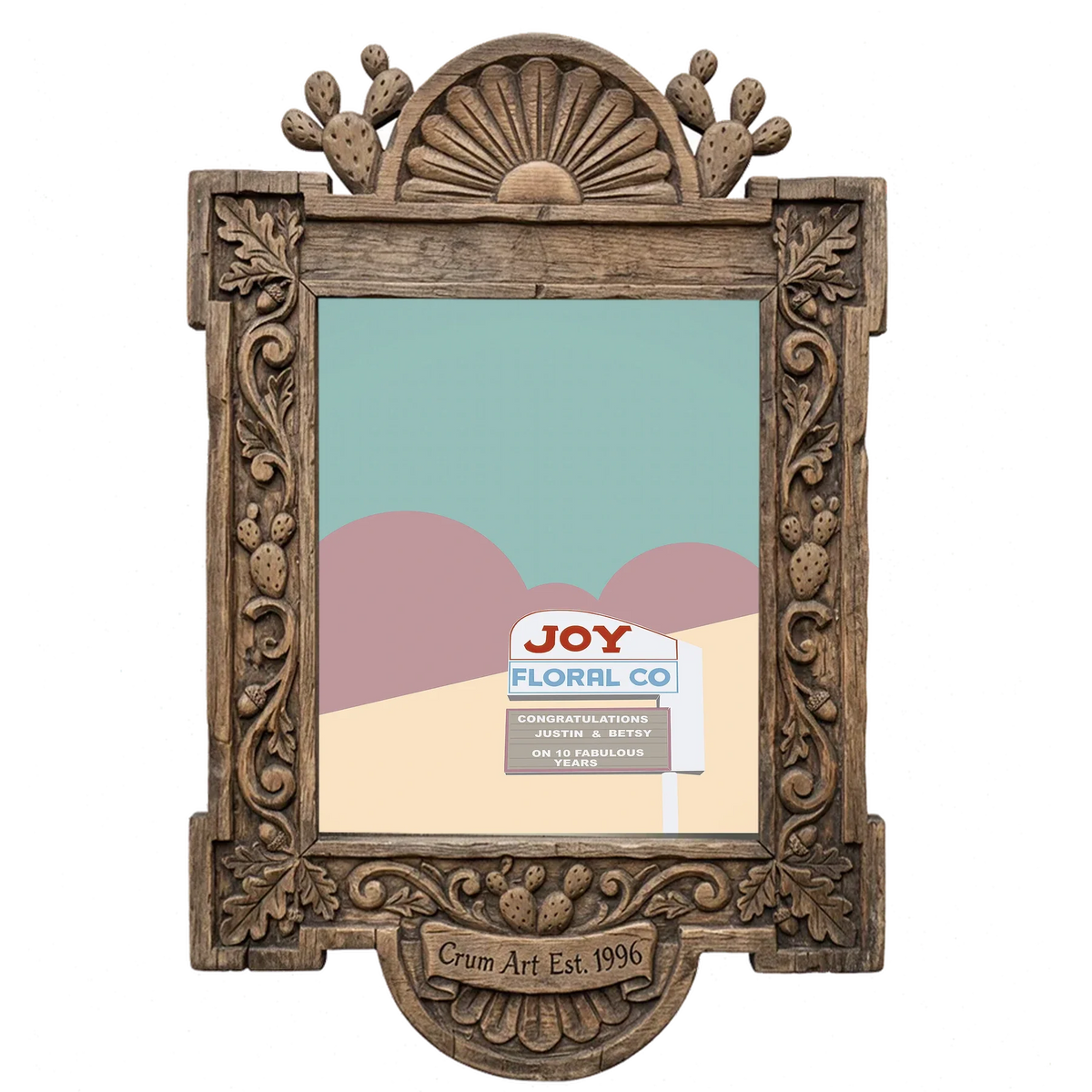 Joy Floral Camp Bowie — Fort Worth art print by Betsy Crum in a carved wood frame