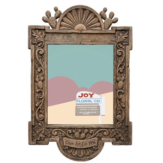 Joy Floral Camp Bowie — Fort Worth art print by Betsy Crum in a carved wood frame