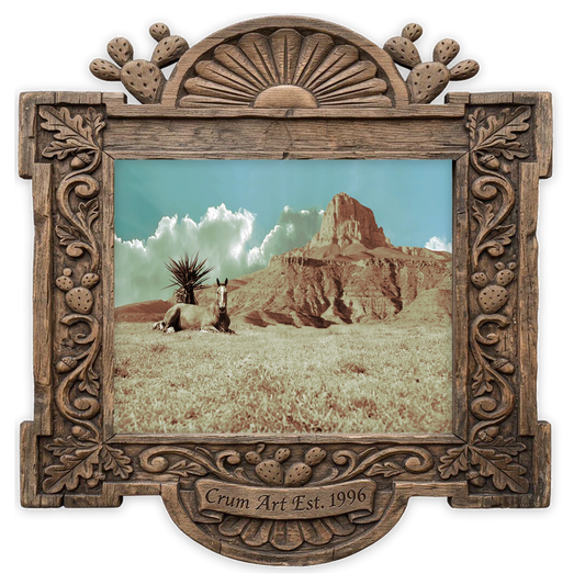 Guadalupe Mountains Horse — Big Bend art print by Betsy Crum in a horizontal carved wood frame