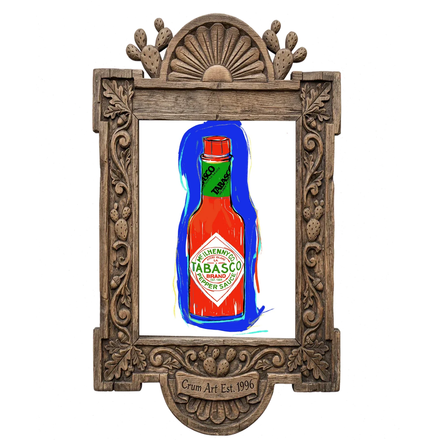 Tabasco Bottle, classic red — art print in a carved wood frame, Crum Art