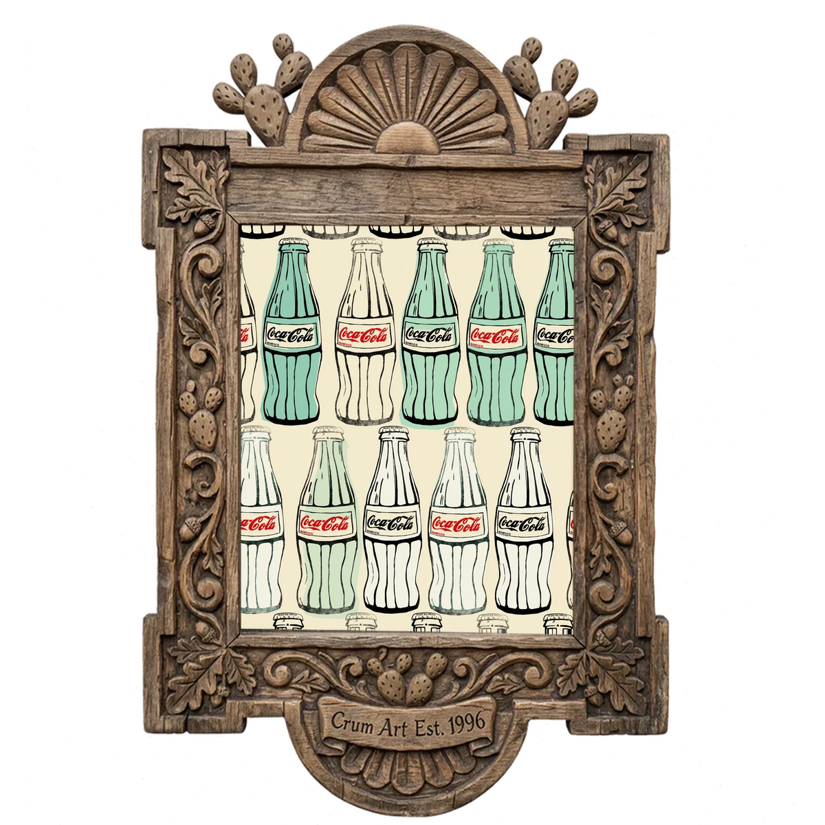Coca-Cola — kitchen wall art print by Betsy Crum in a carved wood frame