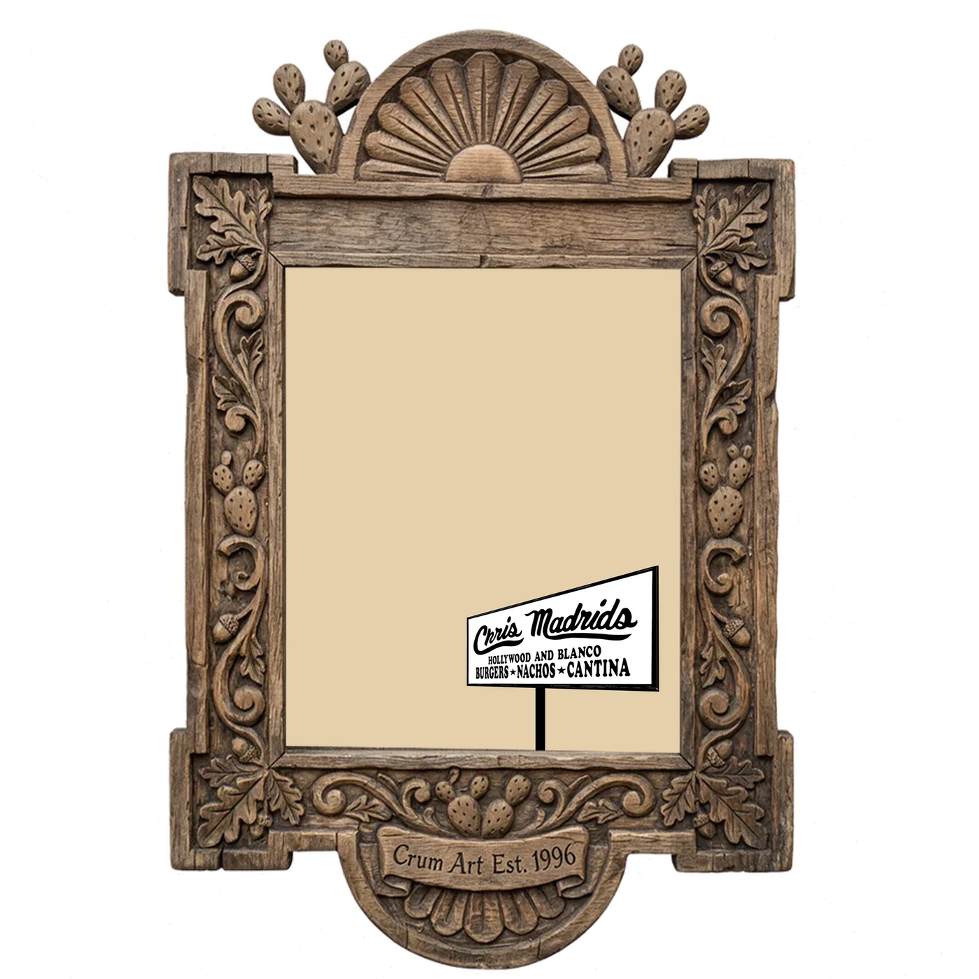 Chris Madrid's — San Antonio art print by Betsy Crum in a carved wood frame