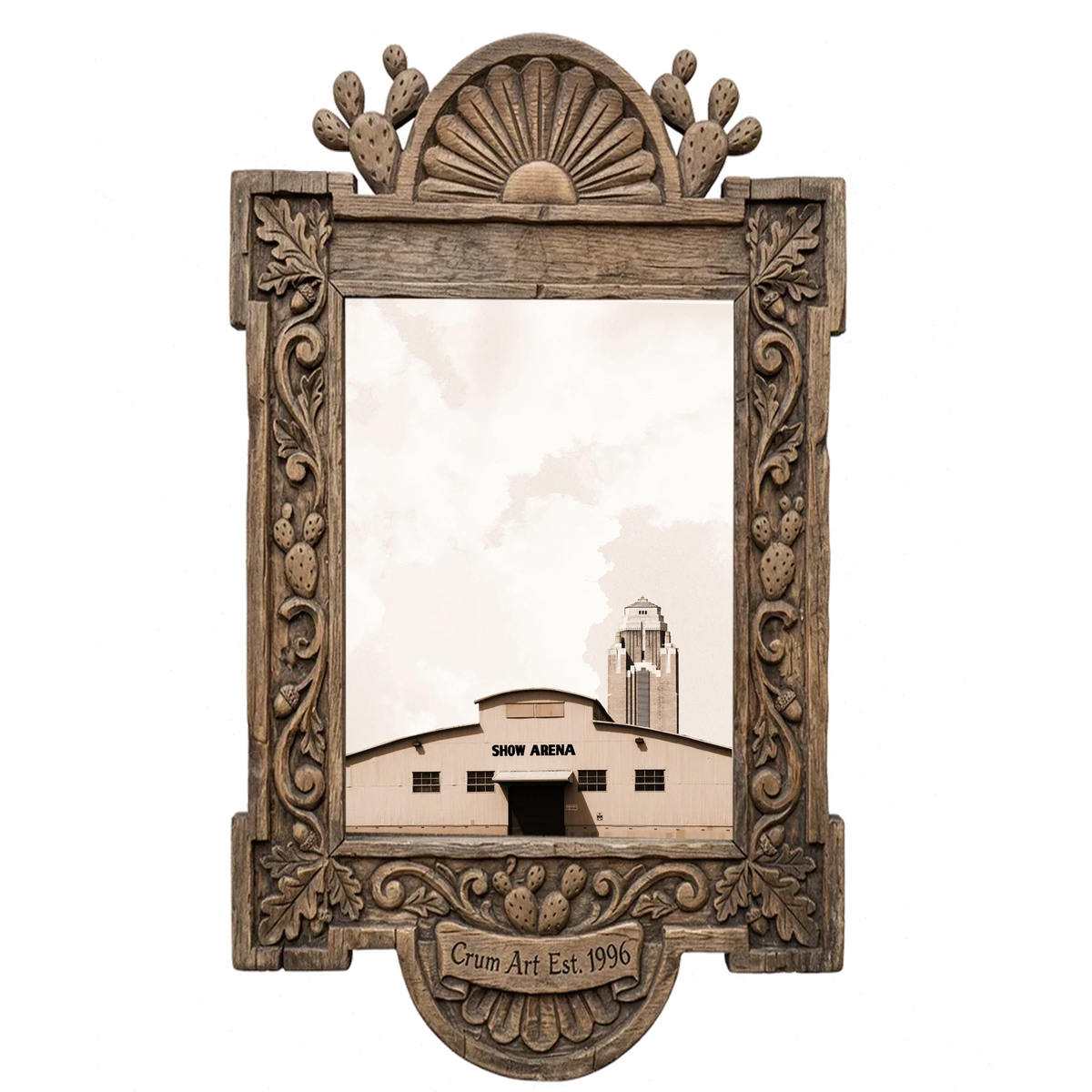 Show Arena — Fort Worth art print by Betsy Crum in a carved wood frame