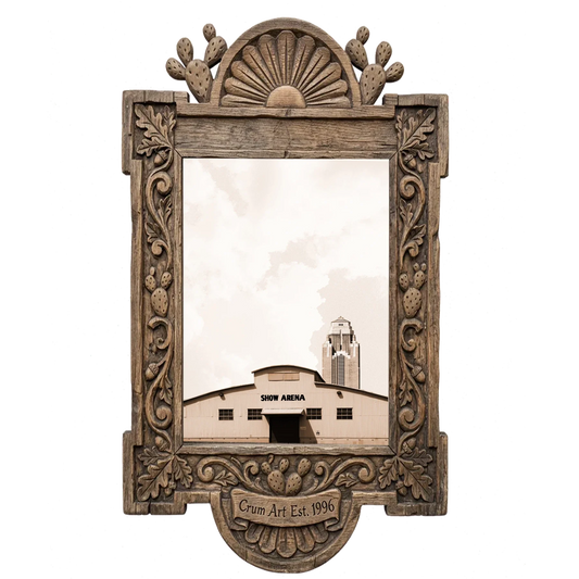Show Arena — Fort Worth art print by Betsy Crum in a carved wood frame