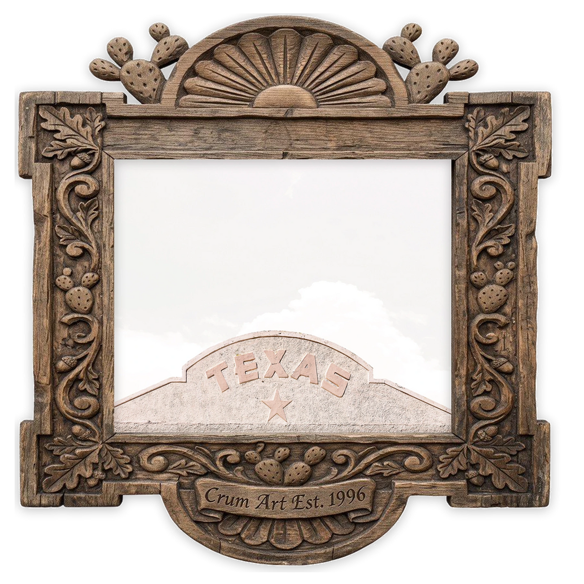 Marfa Building — West Texas art print by Betsy Crum in a horizontal carved wood frame