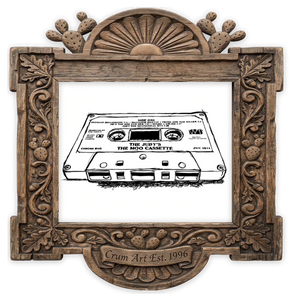 The Judy's Moo Cassette — music wall art print by Betsy Crum in a horizontal carved wood frame