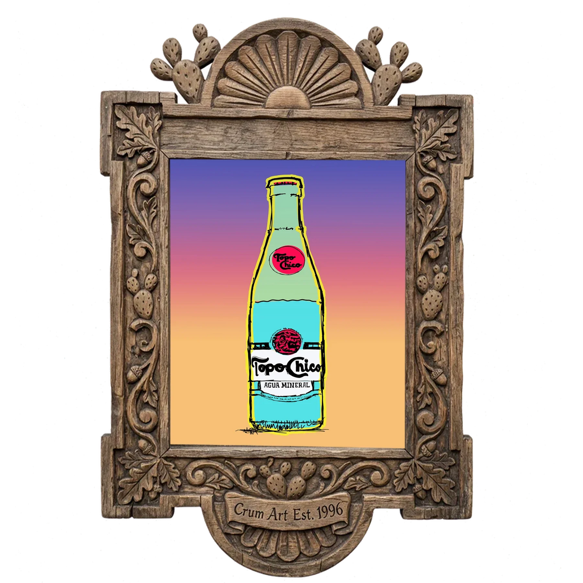 West Texas Sunset — Topo Chico art print by Betsy Crum in a carved wood frame