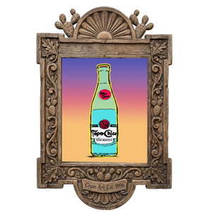 West Texas Sunset — Topo Chico art print by Betsy Crum in a carved wood frame