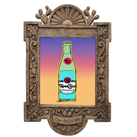 West Texas Sunset — Topo Chico art print by Betsy Crum in a carved wood frame