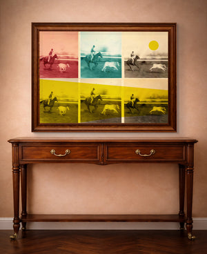 Steer tripping JY Crum print by Carl Crum, horizontal frame mockup