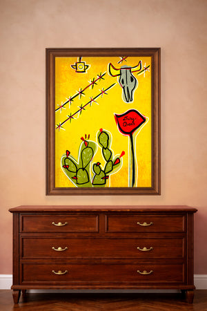 Cactus Art Print – Cosmic Prickly Pear and  Dairy Queen Cow Skull Western Wall Art | Betsy Crum