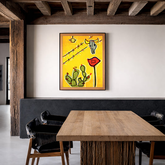 Cactus Art Print – Cosmic Prickly Pear and  Dairy Queen Cow Skull Western Wall Art | Betsy Crum