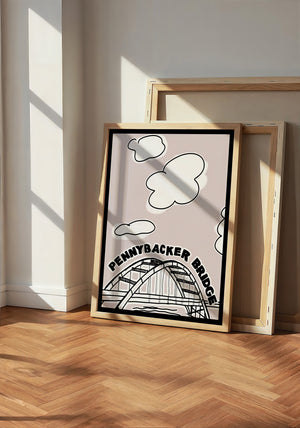 Pennybacker 360 Bridge Austin print by Betsy Crum — neutral frame room mockup
