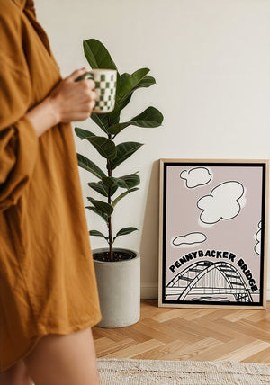 Pennybacker 360 Bridge Austin print by Betsy Crum — framed with velvet mat