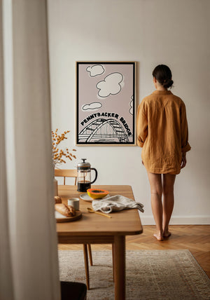 Pennybacker 360 Bridge Austin print by Betsy Crum — framed with velvet mat