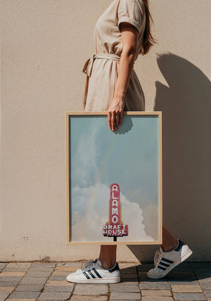 Alamo Drafthouse Austin Art print by Betsy Crum — framed with velvet mat