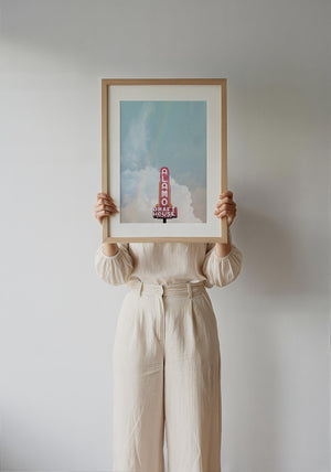 Alamo Drafthouse Austin Art print by Betsy Crum — framed with velvet mat