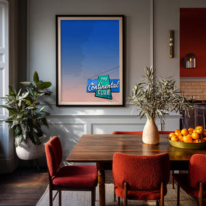 Continental Club Austin art print by Betsy Crum framed in a dining room