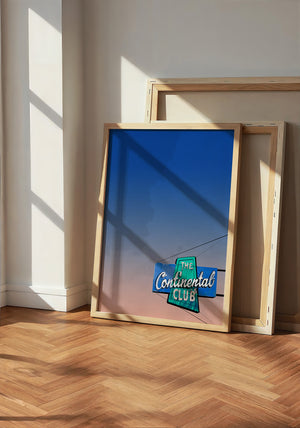 Continental Club Austin print by Betsy Crum — neutral frame room mockup