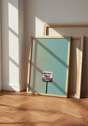 Holiday House Austin print by Betsy Crum — neutral frame room mockup
