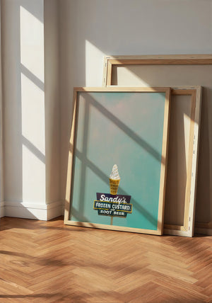 Sandy's Frozen Custard kitchen wall art print by Betsy Crum — neutral frame room mockup