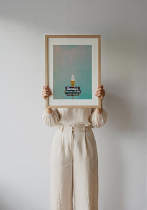 Sandy's Frozen Custard kitchen wall art print by Betsy Crum — framed with velvet mat