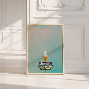 Sandy's Frozen Custard kitchen wall art print by Betsy Crum — neutral frame room mockup