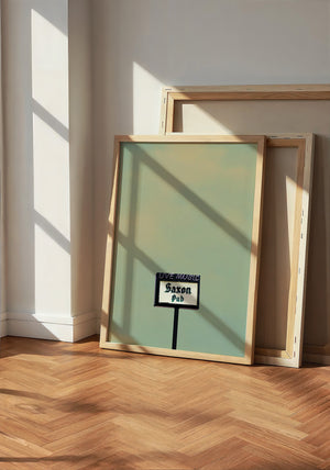 Saxon Pub Austin print by Betsy Crum — neutral frame room mockup