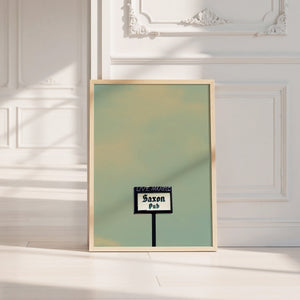 Saxon Pub Austin print by Betsy Crum — neutral frame room mockup