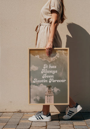 Austin Forever Tower Austin Art print by Betsy Crum — framed with velvet mat
