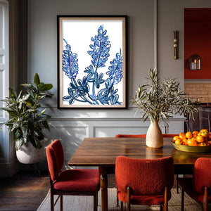 Bluebonnets Chinoiserie shown framed by Crum Art