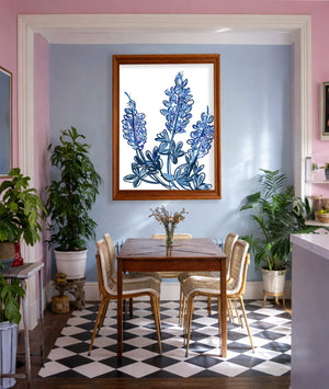 Bluebonnets Chinoiserie shown framed by Crum Art