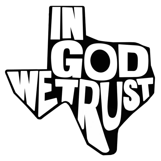 Christian Texas Jesus art print with "In God We Trust" text in Texas shape