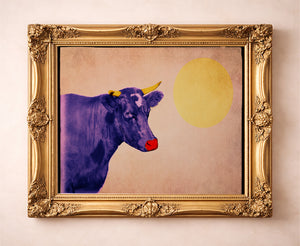 Warhol Cow cow art print by Betsy Crum — in a gold frame