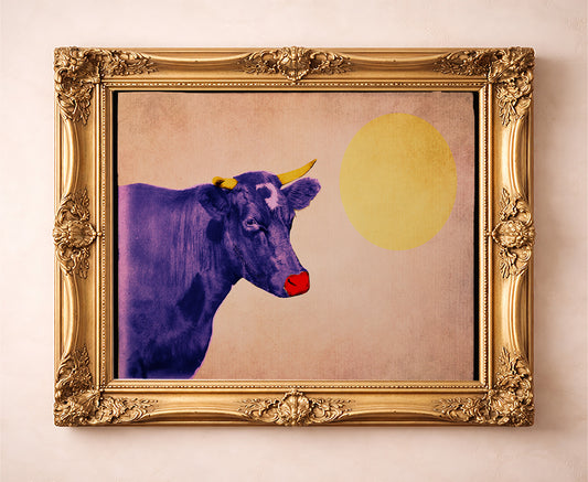 Warhol Cow cow art print by Betsy Crum — in a gold frame