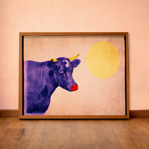 Warhol Cow cow art print by Betsy Crum — horizontal room scene