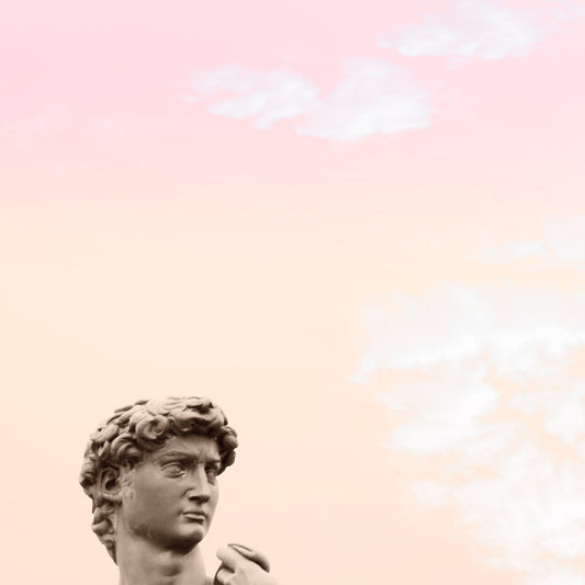 David Statue Sky art print by Betsy Crum with pastel pink sky background on archival paper