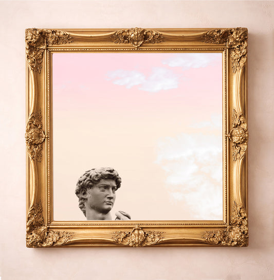 David in a Front Yard — Greco Roman art print by Betsy Crum in a square gold frame