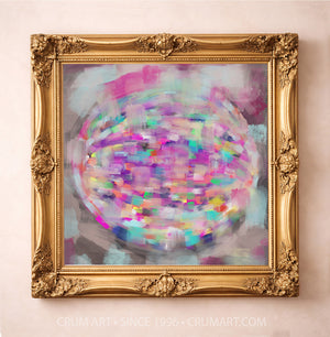 Pastel Coquette art print in a gold frame by Betsy Crum — square disco ball wall art from Crum Art, available at crumart.com. This museum quality print is made right here in Texas.