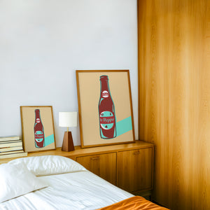 Dr Pepper 10 2 4 Bottle art print by Betsy Crum — framed in a wood-accent room
